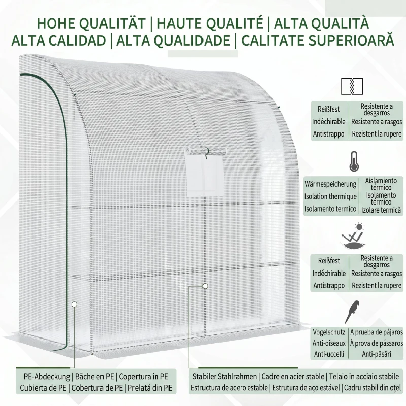 Outsunny 7' x 3' x 7' Outdoor Walk-In Greenhouse, Plant Nursery with Roll-up Windows, PE Cover, and 3 Wire Shelves, White