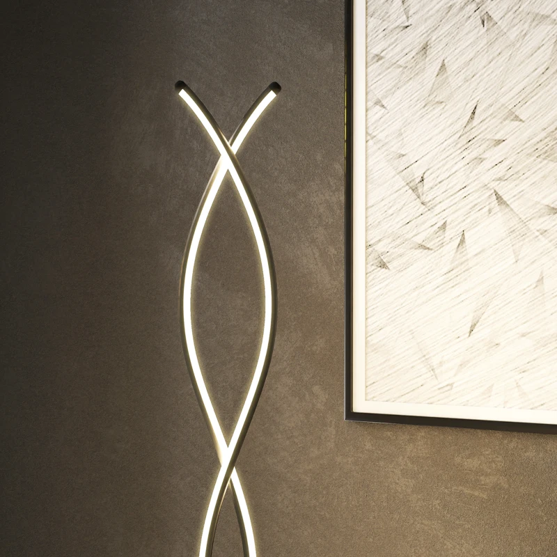 HOMCOM Lampada da Terra LED a Doppia Spirale, Lampada da Salotto con Luminosità Regolabile, Interruttore a Pedale, Nero