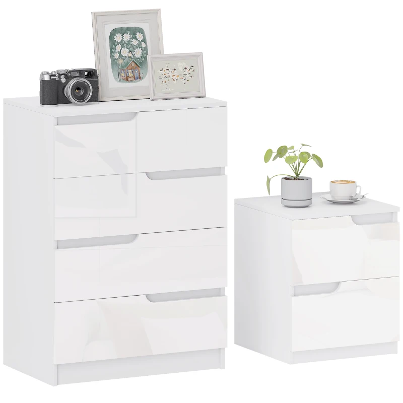 HOMCOM Chest of Drawers and Bedside Table, Modern, High Gloss