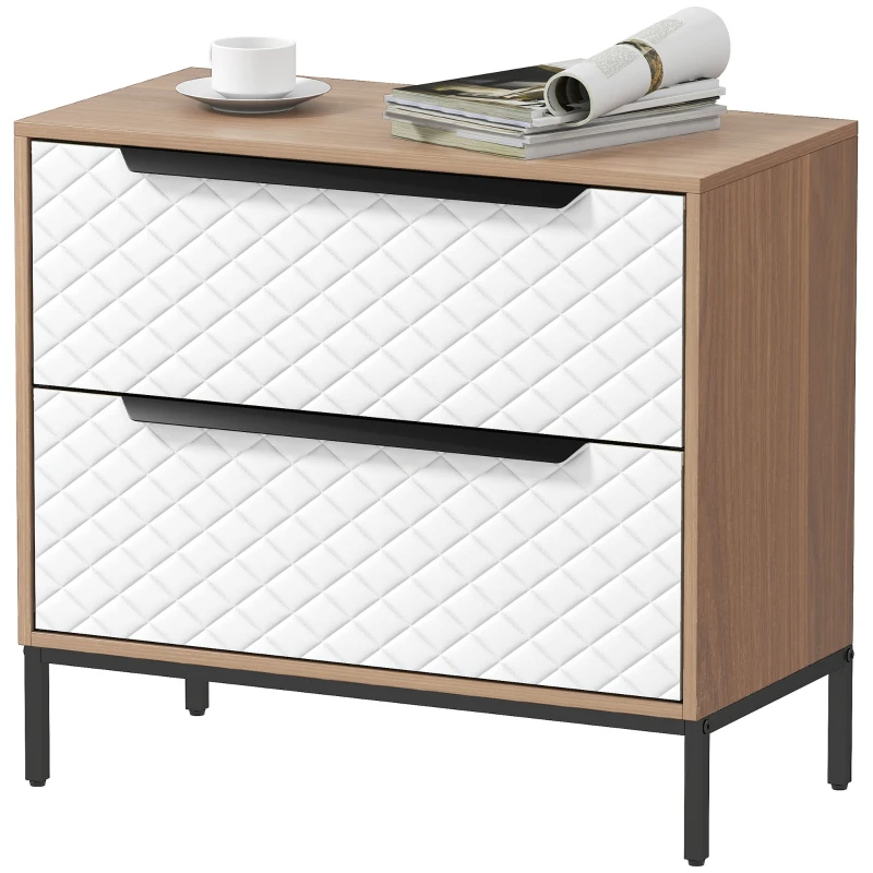 HOMCOM Cómoda com 2 Gavetas de Tecido Frentes com Padrão de Diamante Móvel de Arrumação 59,5x30x54 cm Madeira e Branco