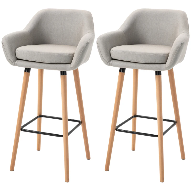 HOMCOM Tabourets de Bar Design scandinave - Lot de 2 tabourets de Bar Grand Confort avec Repose-Pieds et accoudoirs - Bois massif Lin Beige