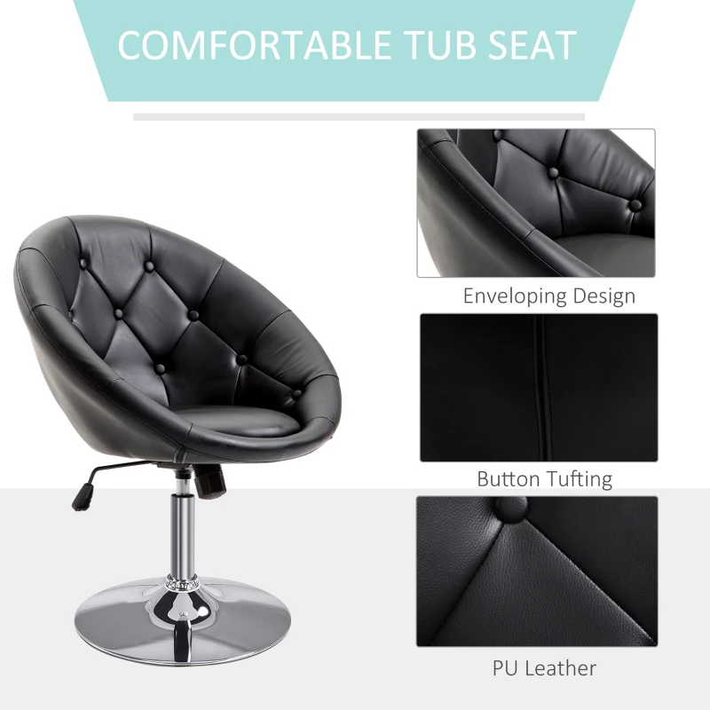 HOMCOM Faux Leather Leisure Chair, Round Tufted Accent Chair, Height Adjustable Counter Chair for Pub, Black