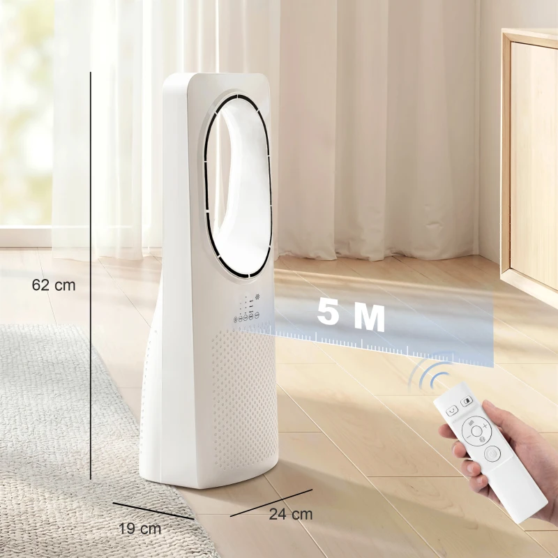 HOMCOM Bladeless Tower Fan for Bedroom, 36dB Standing Cooling Fan with Oscillating, 3 Speeds, 3 Modes, 15H Timer, White