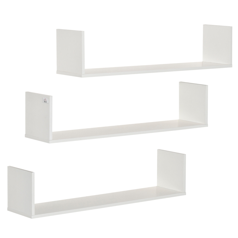 HOMCOM Set de 3 rafturi de perete pentru depozitare din lemn, 80x18x18 cm, alb