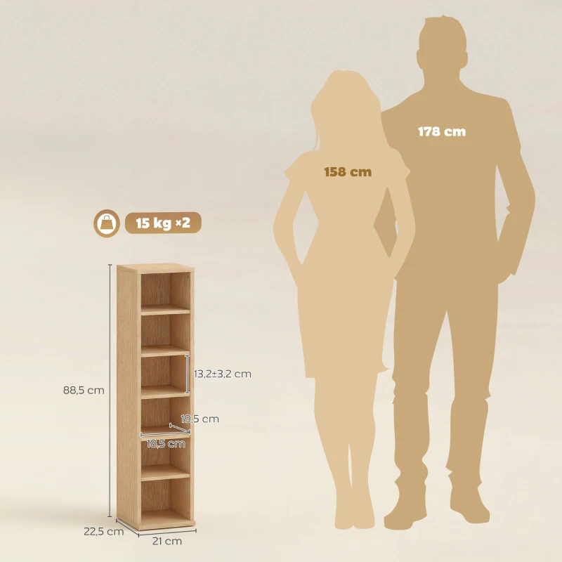 HOMCOM Set 2 Mobili Porta CD a 6 Ripiani Regolabili per 204 CD in Legno, 21x22.5x88.5 cm, Color Legno