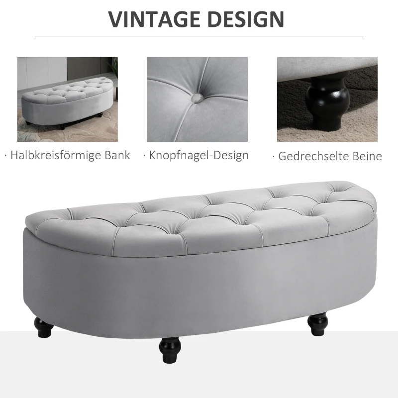 HOMCOM bank ottoman zitbank opbergdoos poef met opbergruimte open deksel voor slaapkamer velvet touch rubber hout grijs 120 x 46 x 42 cm(m-6)