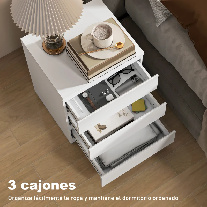 HOMCOM Cómoda 3 Cajones con Cierre Suave Cajonera para Salón Oficina Estilo Moderno 45x40x52,8 cm Blanco