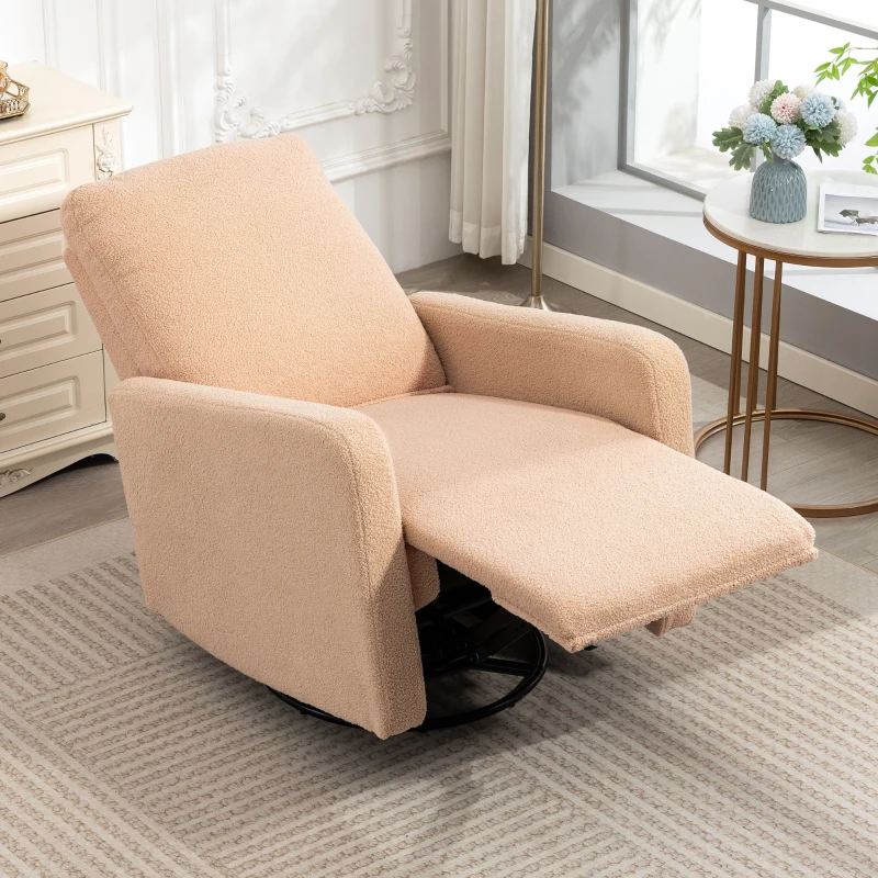 HOMCOM Poltrona Relax Reclinável Manual Poltrona Relax de Borreguito com Função de Baloiço 360° Reclinável até 135º 76x94x100 cm Marrom Claro