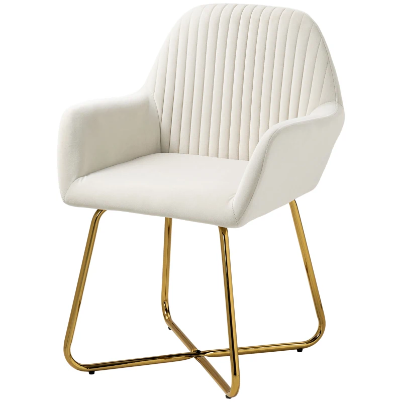 HOMCOM Modern Arm Chair Upholstered Accent Chair with Metal Base for Living Room Cream White