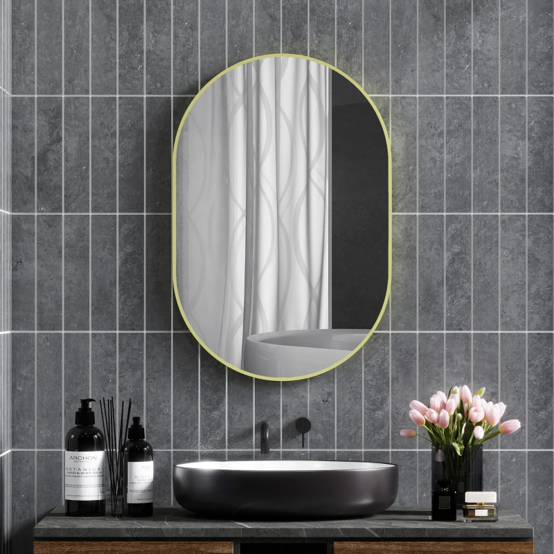HOMCOM Espelho Casa de Banho 60x90 cm Espelho Decorativo de Parede com Estrutura de Alumínio Horizontal ou Vertical Dourado