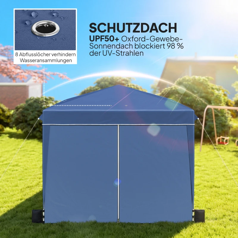 Outsunny Pavillon 3 x3 m Wasserdicht höhenverstellbar Pop-up Faltpavillon mit 2 Seitenteilen, UV 50+ Faltbar Dunkelblau