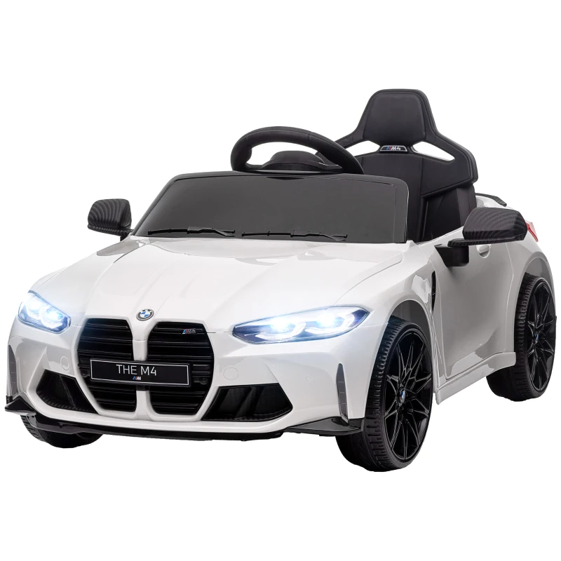 AIYAPLAY Macchina Elettrica per Bambini a Licenza BMW M4 con Telecomando, Clacson e Fari, Auto Elettrica in PP e Metallo, 108x69.5x51 cm, Bianca