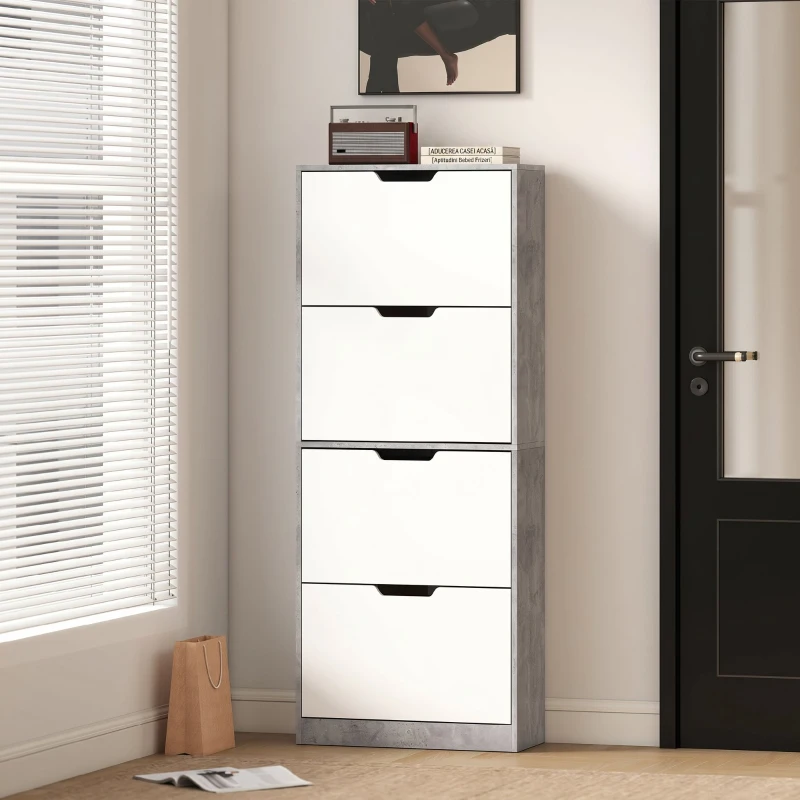 HOMCOM Dulap pentru Pantofi, Economisitor de Spațiu, Modern, cu 4 Uși, pentru 16 Perechi de Pantofi, 62.5x26x156 cm, Gri Ciment