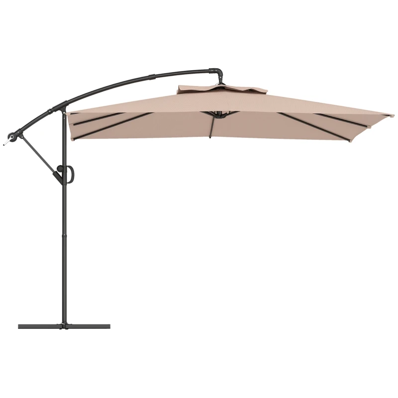 Outsunny Parasol déporté carré 3 x 3 m avec manivelle, base croisée, parasol inclinable et rotation à 360°, toile 180 g/m² kaki