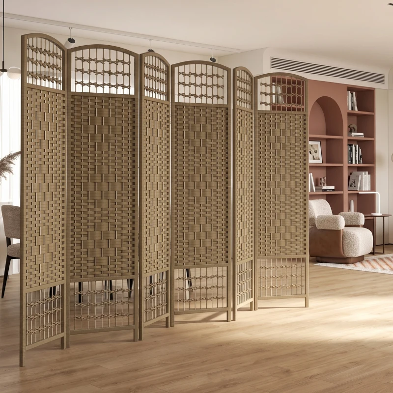 HOMCOM Biombo Separador de Ambientes de 6 Paneles Plegable de Cuerda de Papel 160x170cm Decoración para Dormitorio Natural