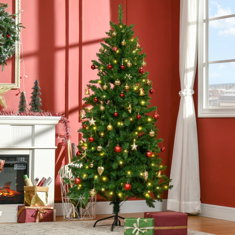 HOMCOM Árvore de Natal Artificial Ignífugo com 714 Ramos 200 Luzes LED IPX2 8 Modos Folhas de PVC Base Dobrável Verde