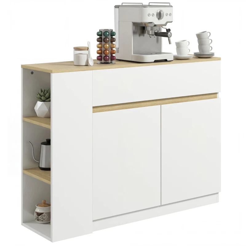HOMCOM Sideboard, Buffet, großes Schrankfach, 3-stufiges Regal, Schublade, weiß, 110 x 29,5 x 82cm
