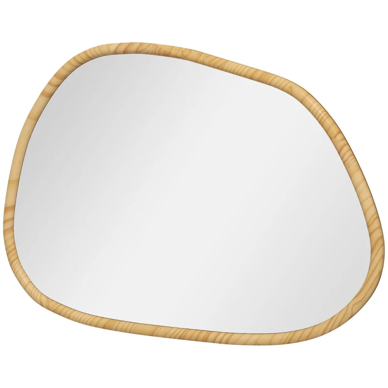 HOMCOM Espelho de Parede Decorativo 70x50 cm com Forma Irregular e Moldura de Madeira para Sala Entrada Horizontal ou Vertical Natural