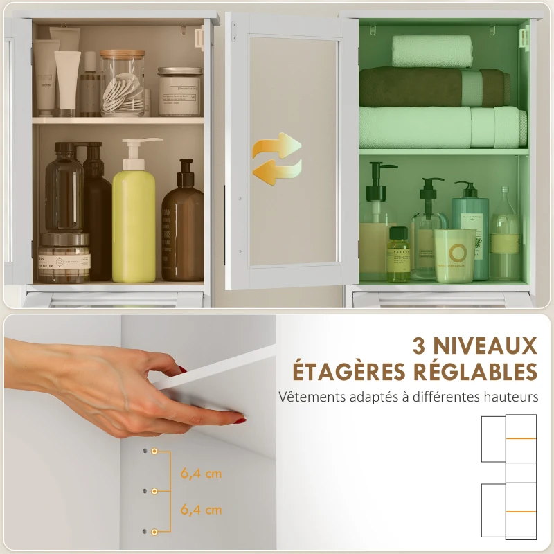 HOMCOM Meuble colonne salle de bain, meuble de rangement avec tiroir, 2 portes et étagère réglable, 40 x 31 x 170 cm, blanc