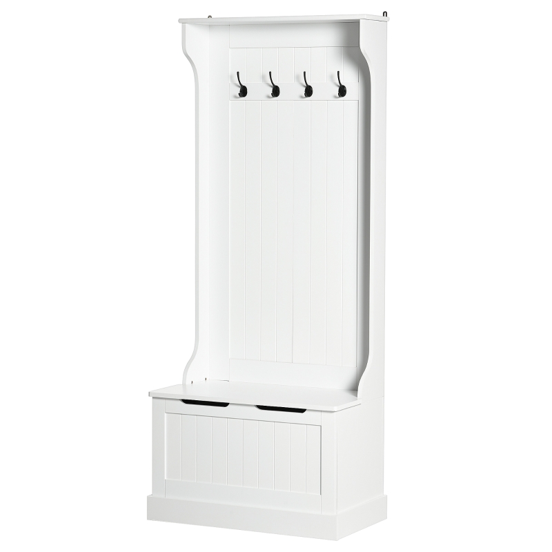 HOMCOM Meuble d'entrée 4 en 1, vestiaire d'entrée avec banc de rangement et 4 crochets doubles, 71,5 x 39,5 x 170 cm, blanc(m-12)
