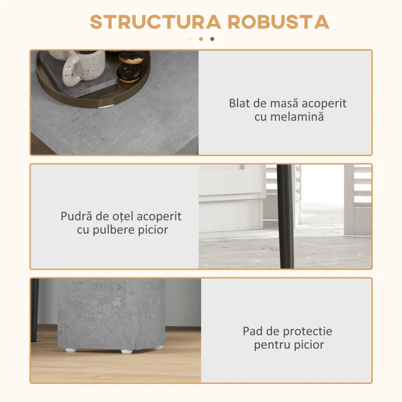 HOMCOM Set de Masă pentru 3 Persoane cu Masă de Bucătărie 80x80x76 cm și 2 Scaune Moderne 41x50x97 cm, Gri