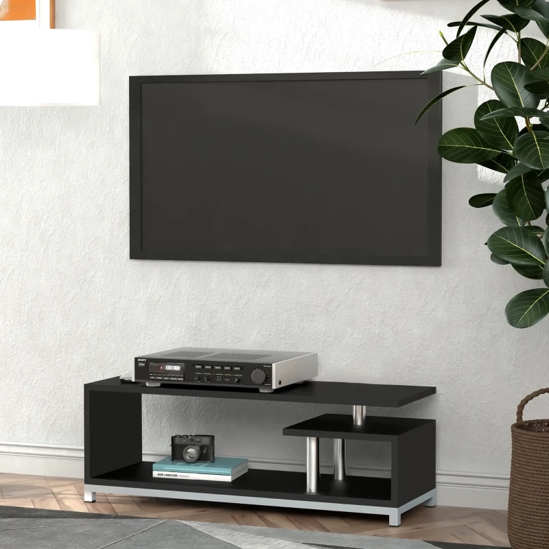 HOMCOM Mobile TV Moderno con Ripiano in Legno, Mobiletto Tavolino Basso da Salotto 114x40x40.5cm, Nero