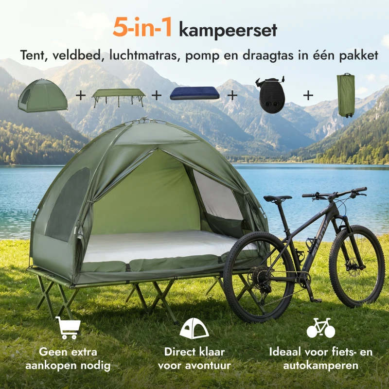 Outsunny Campingbed Hoog Met Matras Draagbaar Camping Groen