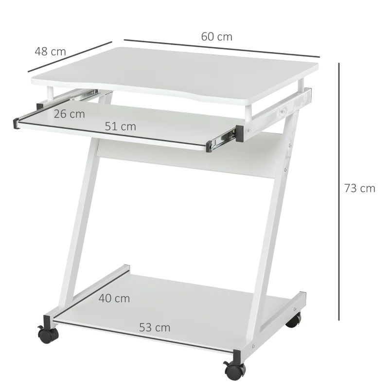HOMCOM Movable Computer Desk with 4 Moving Wheels and Keyboard Tray White