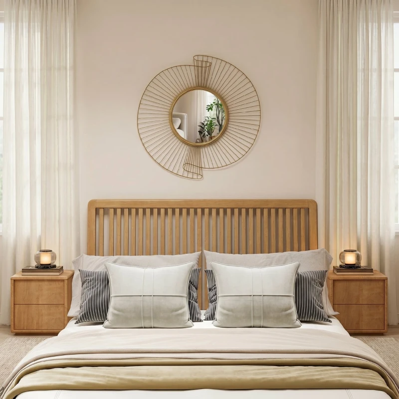 HOMCOM Decorațiune de Perete Oglindă Rotundă, Oglindă Modernă cu Benzi din Metal și Design Plisat, Artă Decorativă pentru Living, Dormitor și Intrare, 60x60 cm, Auriu