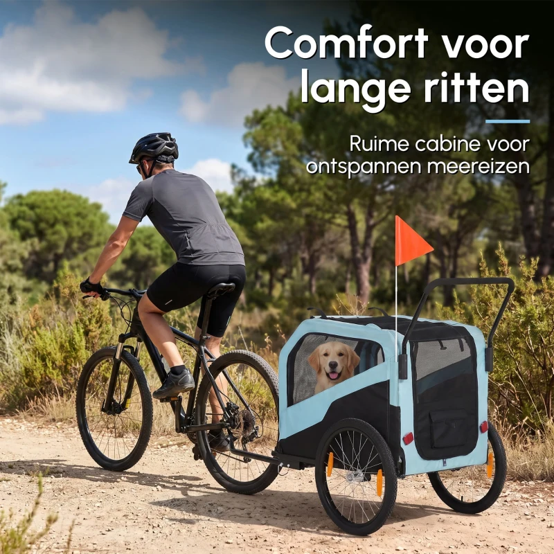 PawHut 2-in-1 Hondenfietskar en Buggy voor Middelgrote Oudere Honden tot 30 kg Lichtblauw