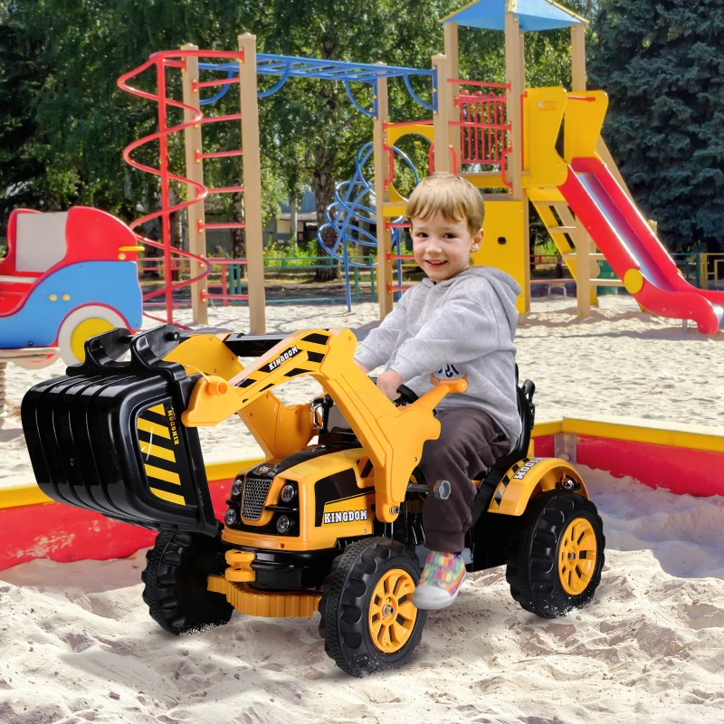 HOMCOM Escavatore Elettrico Trattore per Bambini Scavatrice Macchinina Giocattolo Velocità: 2.5KM/h 150 x 62 x74cm