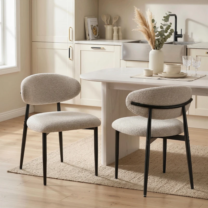 HOMCOM Esszimmerstühle Gepolstert Küchenstühle mit Stahlbeinen Beige