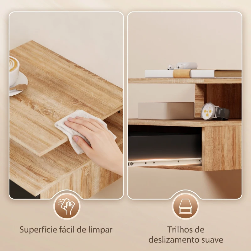 HOMCOM Conjunto de 2 Mesas de Cabeceira Suspensas com Gaveta Montadas na Parede 35x32x22,5 cm Carvalho e Preto