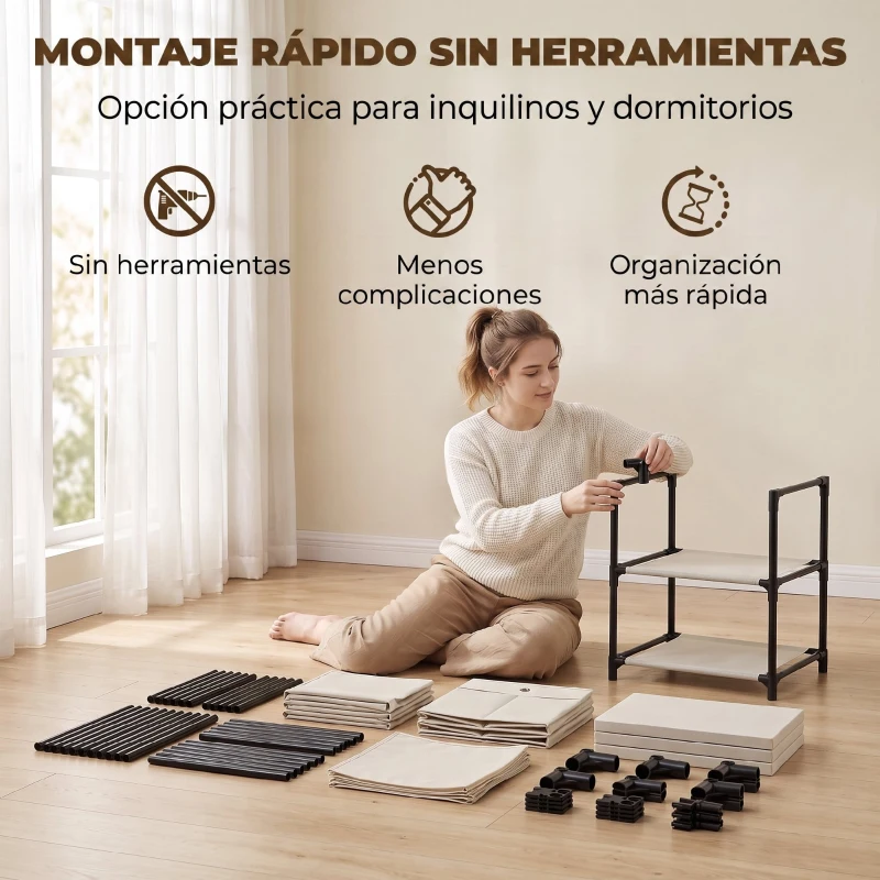 HOMCOM Cómoda para Dormitorio con 4 Cajones de Tela Marco de Acero Cajonera para Salón Oficina Vestidor Beige
