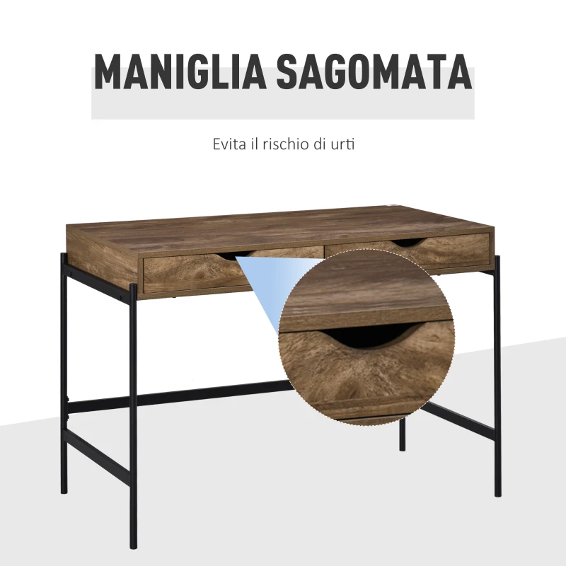 HOMCOM Scrivania Moderna Stile Industriale con 2 Cassetti per Camera e Ufficio, Metallo e MDF, 110x55x75cm, Nero Marrone