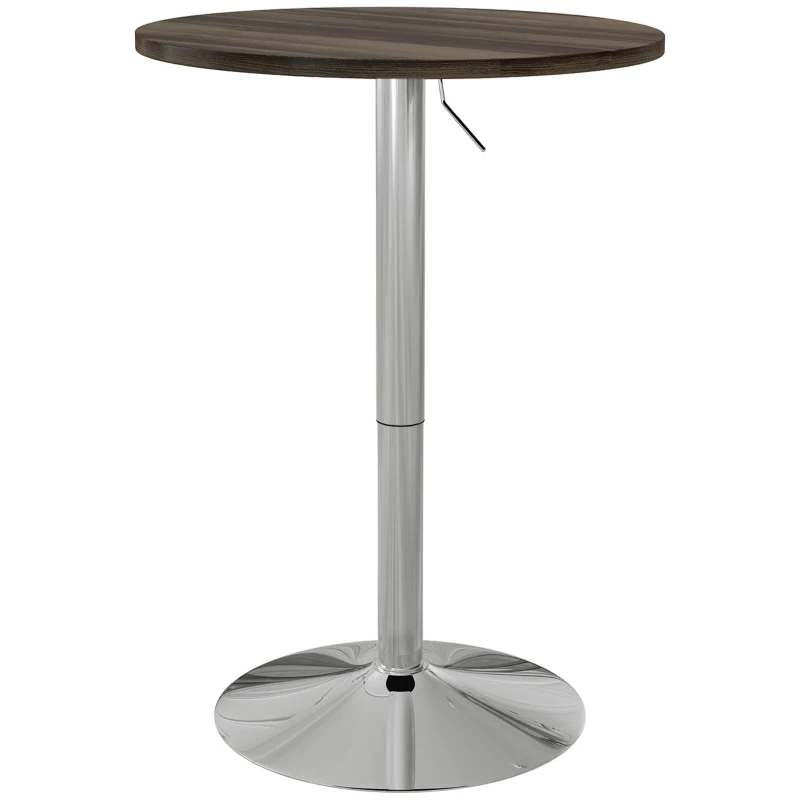HOMCOM Masă Înaltă de Bar, Reglabilă pe Înălțime, cu Blat Rotativ și Bază din Oțel, Ø60x69-91cm, Maro