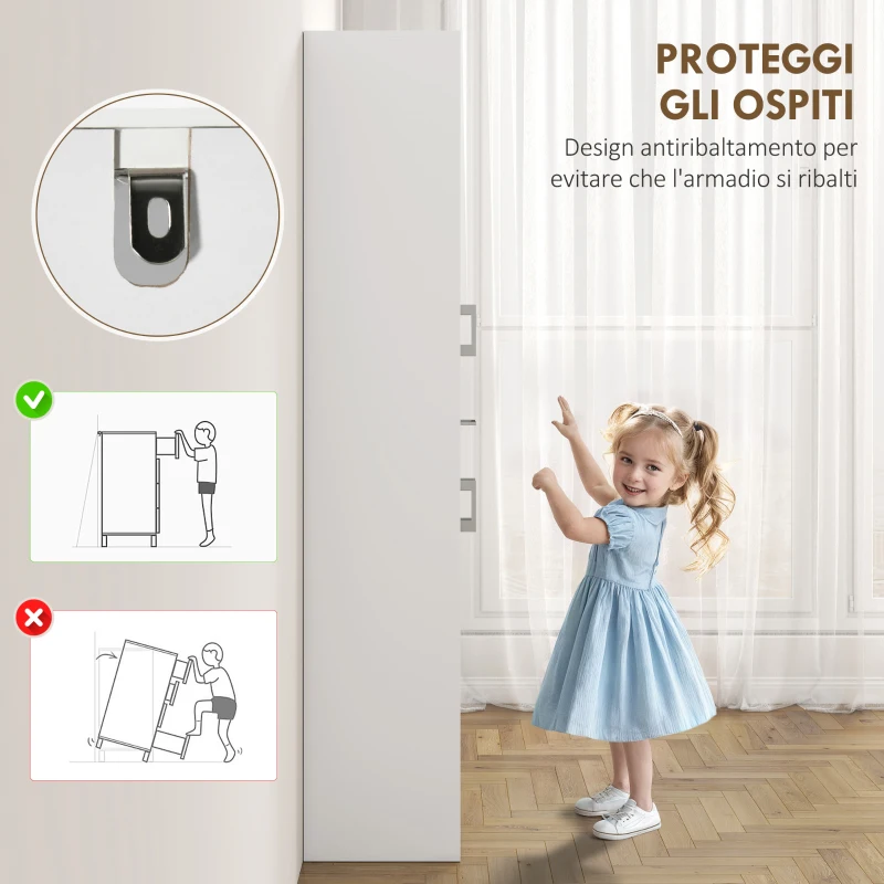 HOMCOM Credenza Cucina Alta con 2 Armadietti e un Cassetto Centrale, Ripiani Regolabili e 4 Ante Totali, Bianco