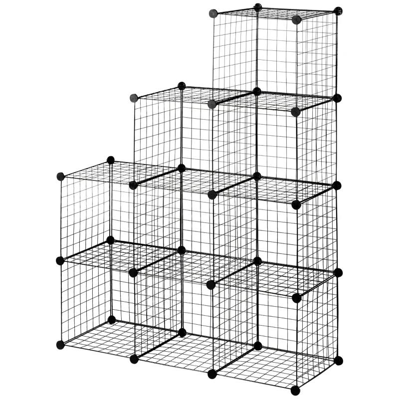 HOMCOM Estante Modular de 9 Cubos em Arame DIY, Organizador Multiusos para Sala, Preta