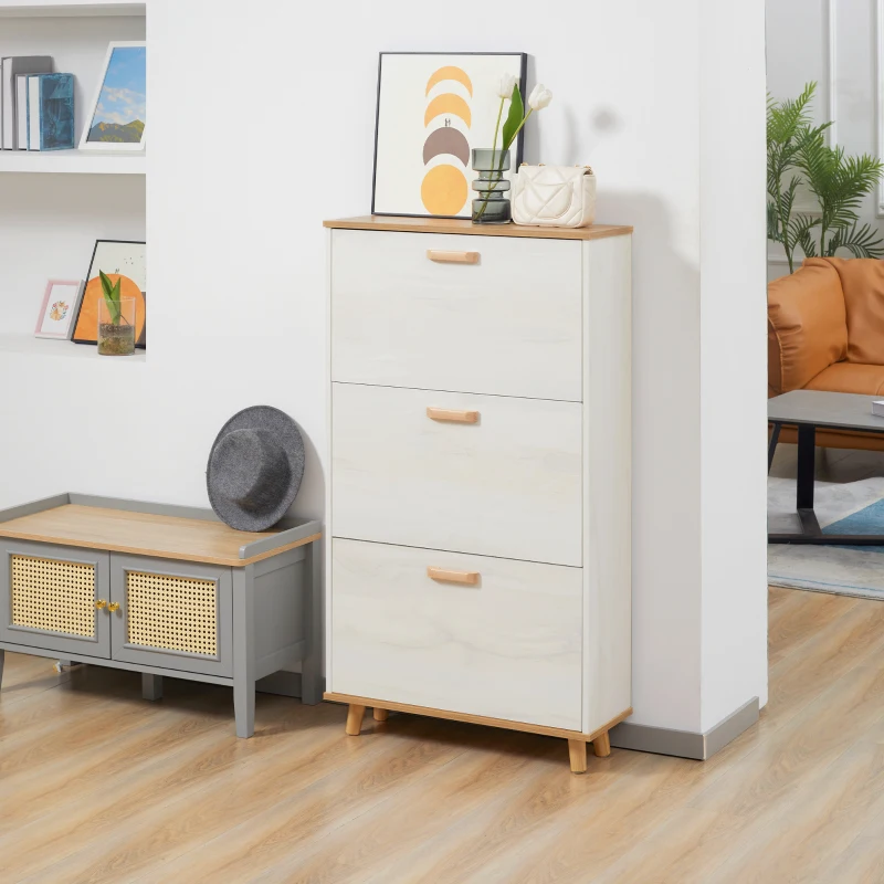 HOMCOM Meuble à chaussures style scandinave 3 abattants 70 x 23,5 x 122 cm blanc