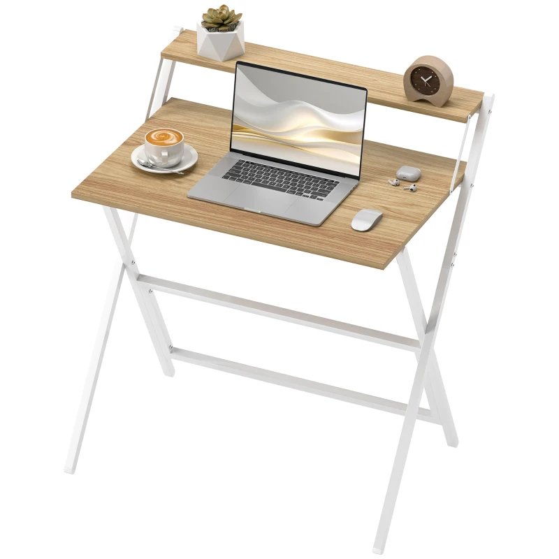HOMCOM Scrivania Pieghevole con Ripiano per Monitor, 81.5x62x86.5 cm, Legno e Bianco