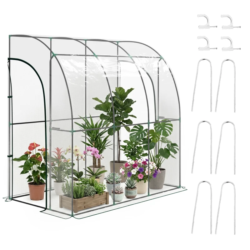 Outsunny Serre de jardin adossée, serre de balcon, bâche renforcée PVC, 2 portes enroulables, 214 x 118 x 212 cm, transparent