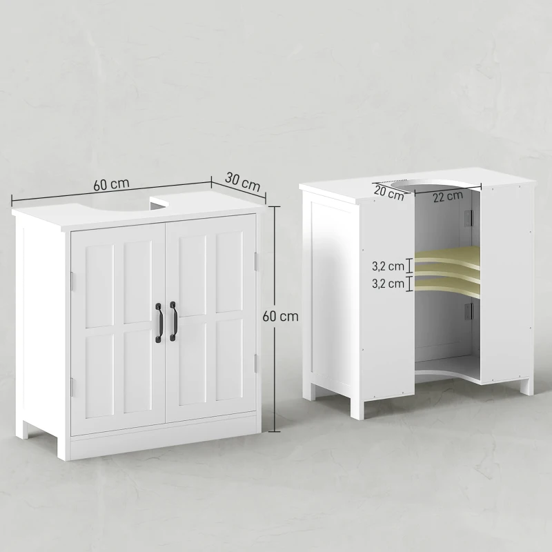 kleankin Mobile per Lavabo con Piedistallo, Mobile Sotto Lavabo con 2 Ante e Scaffale Regolabile, Mobile da Bagno con Ritaglio a Forma di U, Bianco