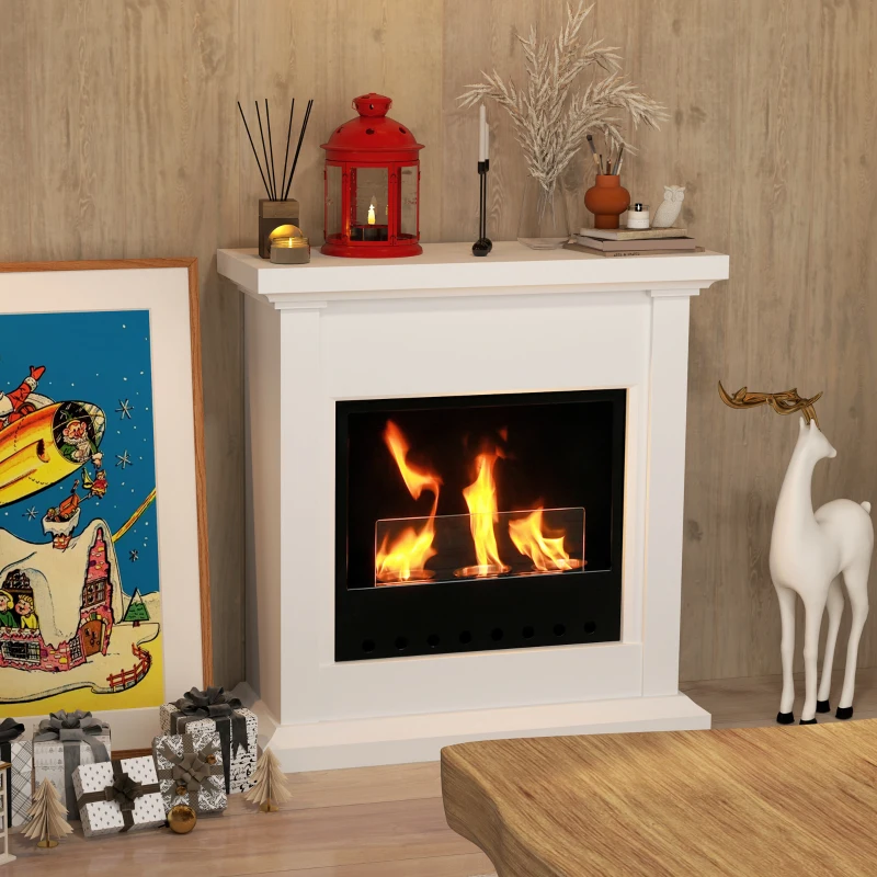 HOMCOM Camino a Bioetanolo con 3 Bruciatori Durata 1.5-3 Ore, Capacità 1.2L e Copertura 16-18㎡, 63.5x24x66cm, Bianco