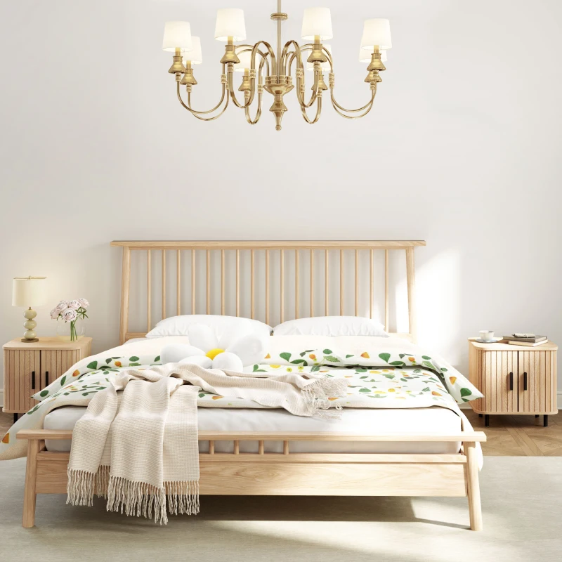 HOMCOM Set 2 Comodini in stile Nordico con Ripiano a 2 Livelli, in Legno e Acciaio, 48x40x48 cm, Nero e Rovere