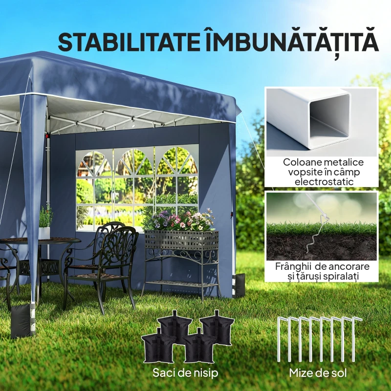 Outsunny Foișor Pliabil 3x3 m cu Pereți și Înălțime Reglabilă, Protecție UV 50+, Albastru Închis