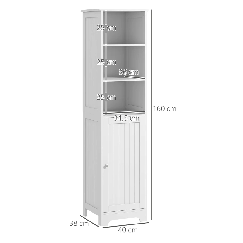 HOMCOM Badkamerkast Toiletkast, 40 cm x 38 cm x 160 cm, Wit
