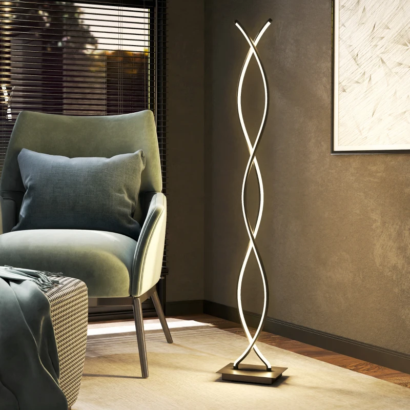 HOMCOM Lampada da Terra LED a Doppia Spirale, Lampada da Salotto con Luminosità Regolabile, Interruttore a Pedale, Nero