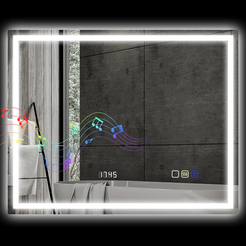 HOMCOM Miroir salle de bain LED bluetooth 80 x 100 cm interrupteur tactile lumière réglable 3 couleurs anti-buée mémoire argent
