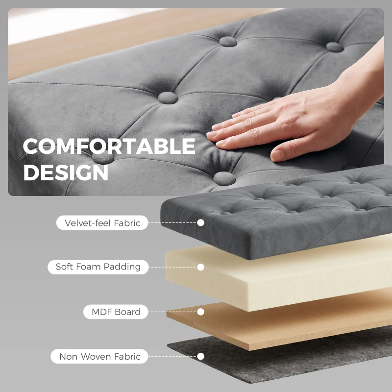 HOMCOM Velvet Upholstered Foldable Ottoman Footrest, Storage Ottoman Bench with Wood Legs for Living Room, Grey