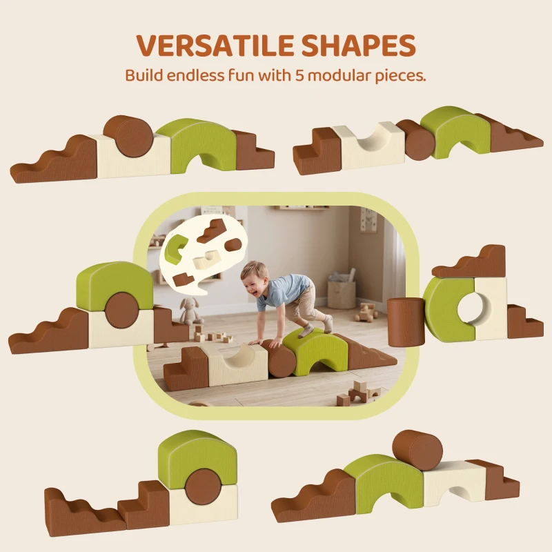 AIYAPLAY Toddlers Climbing Toys, 5-Piece Foam Climbing Blocks with Non-Slip Bottom, Washable Cover for Crawling or Building